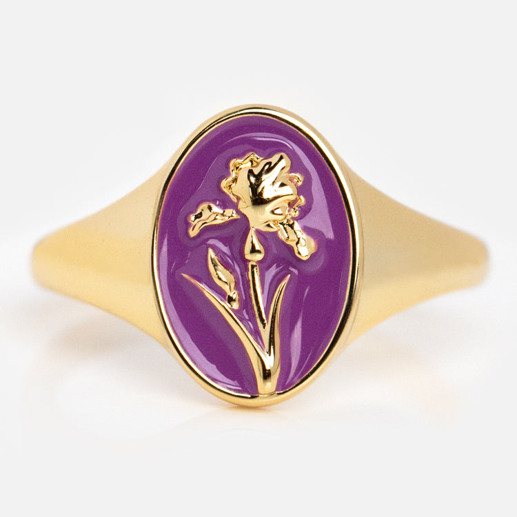 Enamel Birth Flower Signet Ring - Personalized Zodiac Jewelry for Women - Perfect Gift for Birthday, Anniversary & Mother's Day