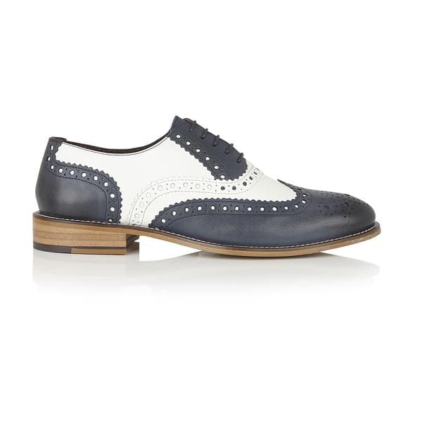 London Brogue Gatsby Leather Brogue Navy/White Men's Dress Shoes - Classic Oxford Style for Formal Wear & Business Occasions