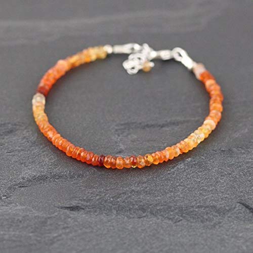 Mexican Fire Opal Bracelet - Sterling Silver, Rose Gold or Gold Filled Beaded Stacking Bracelet | Delicate Red Orange Gemstone Jewelry for Women | Perfect for Everyday Wear, Gift Giving & Special Occasions