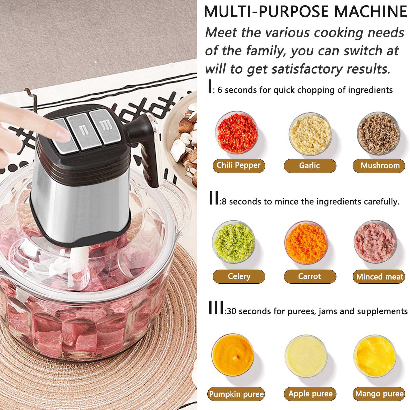 500W Electric Food Processor & Meat Grinder - 2L Glass Bowl with 2 Sharp Blades, 2-Speed Control for Chopping, Grinding & Mixing - Perfect for Vegetables, Onions, Garlic, Meat & Nuts - Ideal for Meal Prep, Baking & Home Cooking