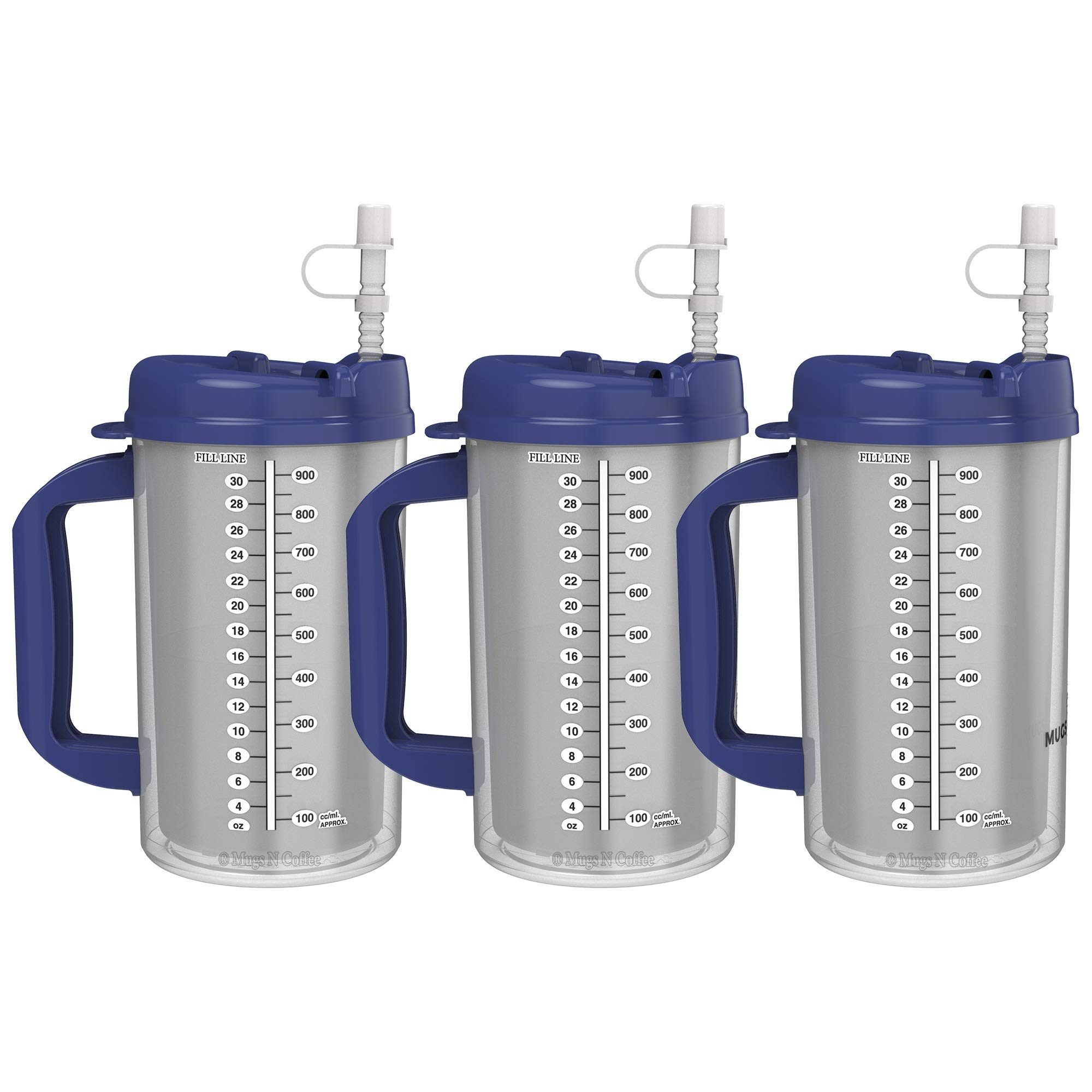 32 Oz Insulated Stainless Steel Cold Drink Mugs with Dark Blue Lids - Perfect for Hospital, Office, and Outdoor Use - Keeps Beverages Cold for Hours