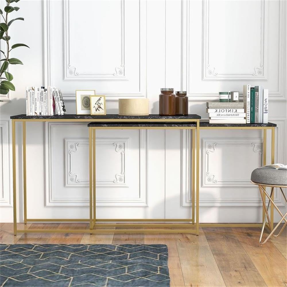Furniture of America Dallan Metal 2-Piece Nesting Sofa Table Set in Gold & Black - Perfect for Living Room, Home Office & Small Space Decor