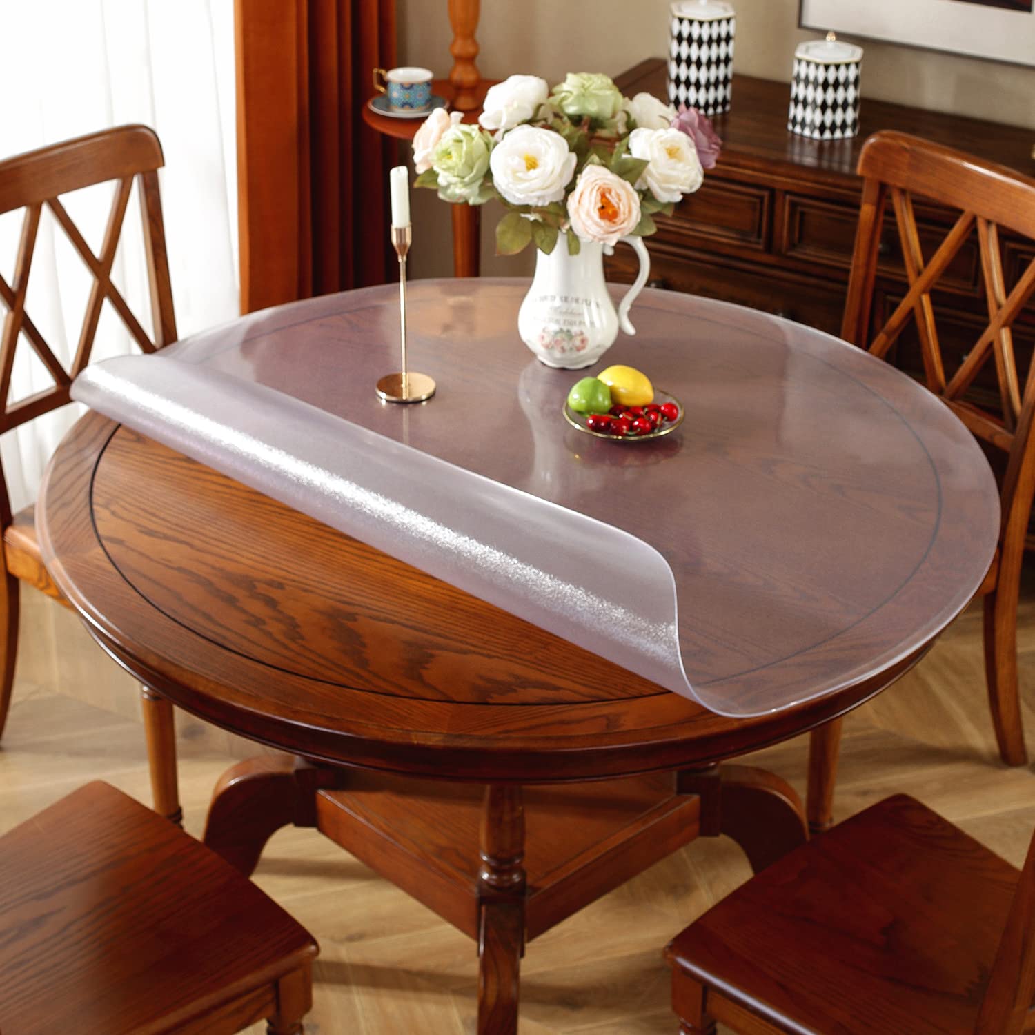 OstepDecor 47 Inch Frosted Round Table Cover - 2mm Thick Waterproof Plastic Table Protector for Glass, Marble & Dining Tables - Perfect for Indoor Dining, Parties & Home Decor