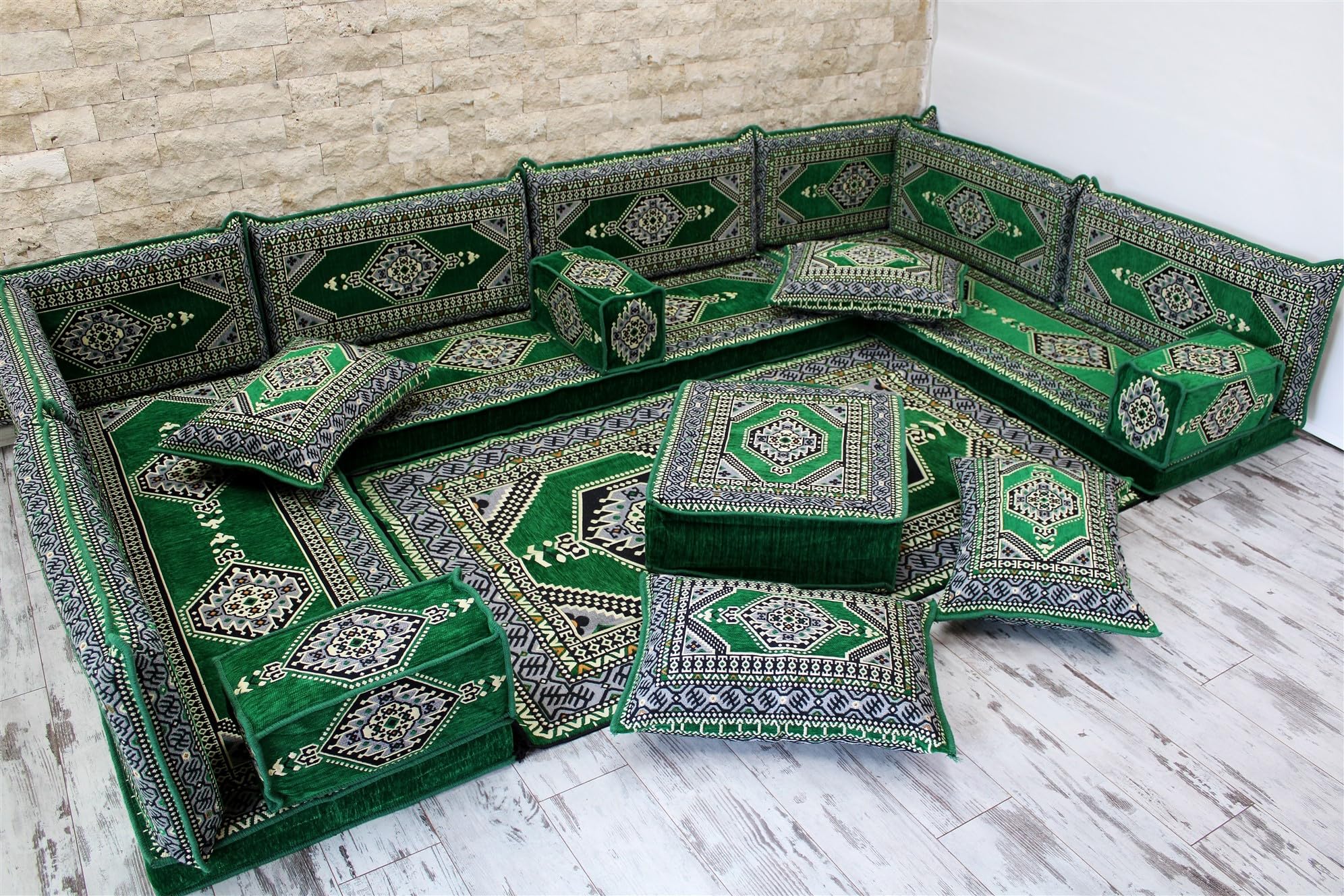 U-Shaped Floor Seating Sofa - Arabic Majlis Living Room Furniture, Oriental Floor Couch with Standard Foam Filling | Perfect for Arabic Style Homes, Terrace Lounging & Cozy Gatherings