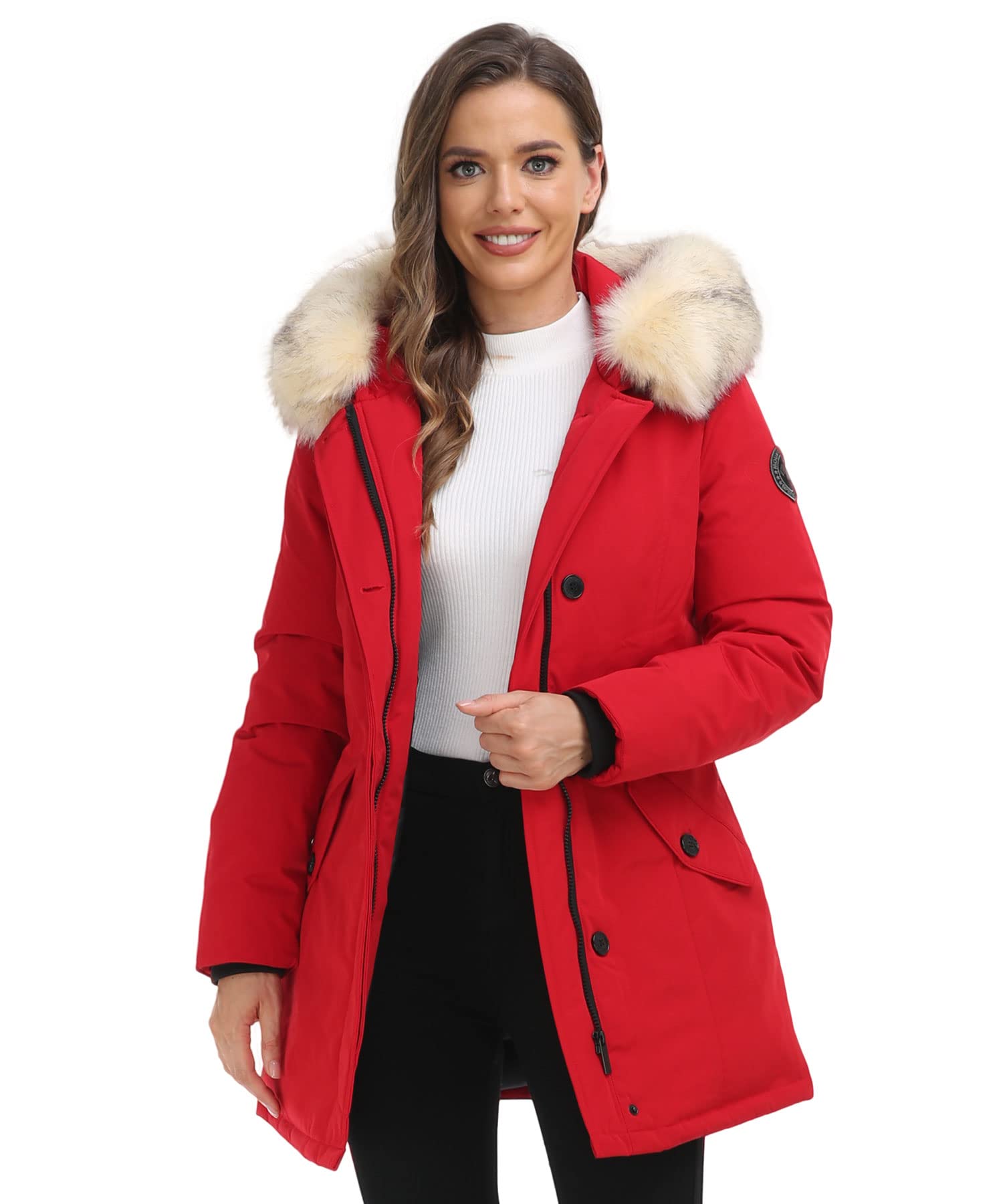 PUREMSX Women's Winter Duck Down Parka - Arctic Insulated Long Padded Jacket with Fur Hood, Warm Overcoat for Extreme Cold Weather | Perfect for Snowboarding, Skiing & Outdoor Adventures