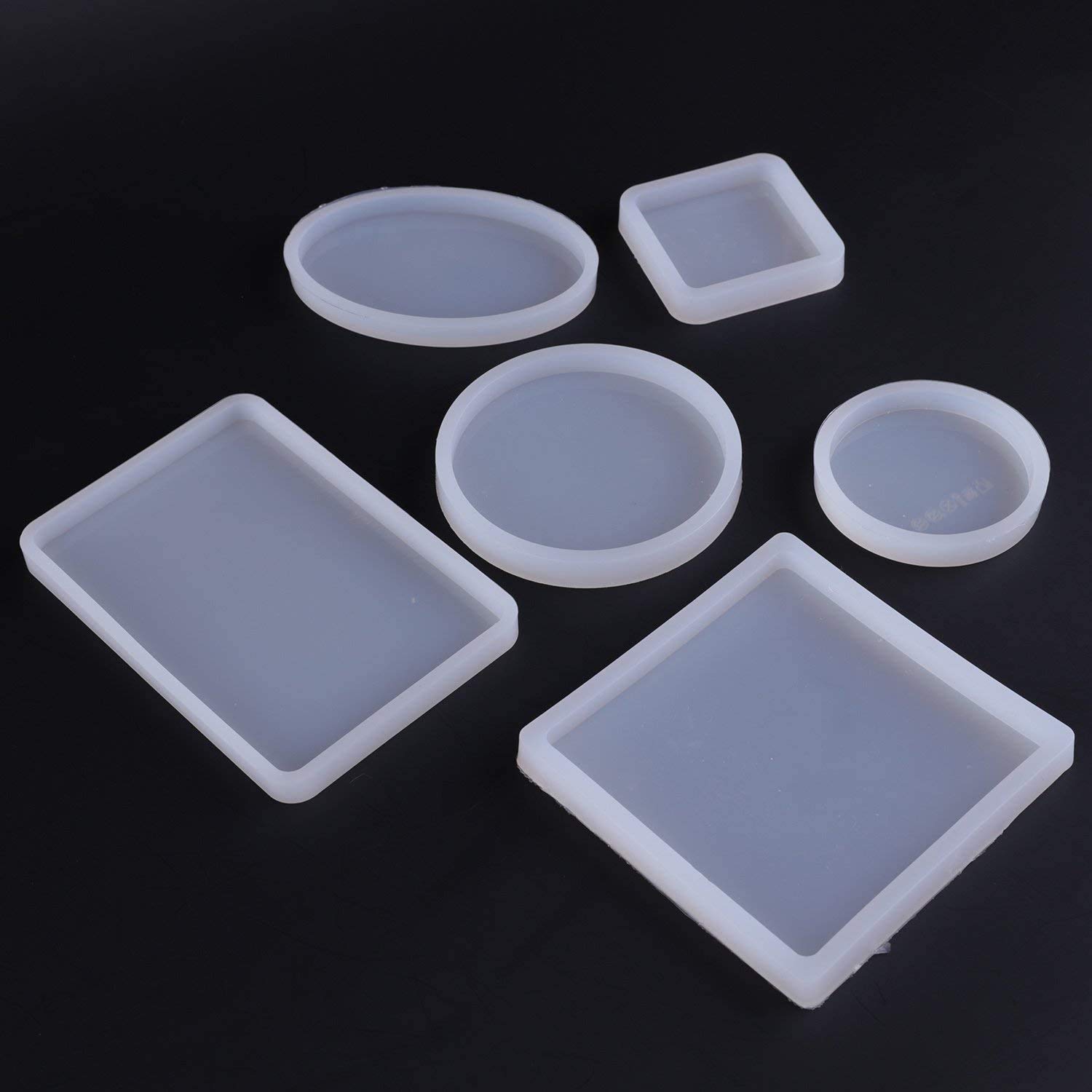 6 Pack Clear Silicone Resin Molds for Jewelry Making - Round Coaster, Square Tray, Oval & Rectangle Molds | DIY Epoxy Craft, Pendant, Keychain & Home Decor Projects