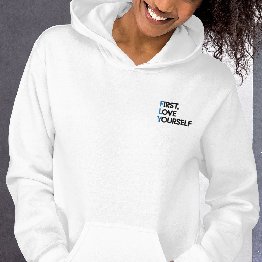 Love Yourself Embroidered Unisex Hoodie - Comfortable Cotton Pullover Sweatshirt for Men & Women - Perfect for Casual Wear, Gifts, and Self-Care Days