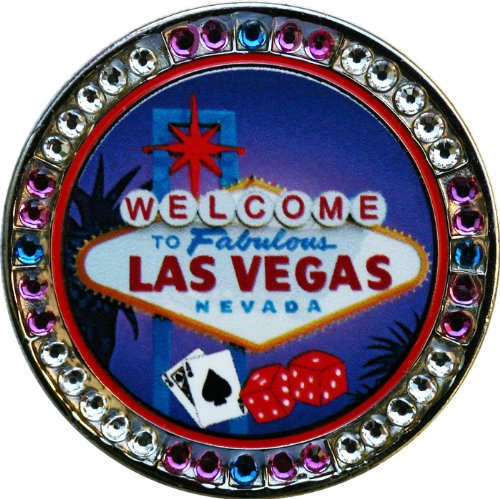 Las Vegas Golf Ball Marker with Crystals & Hat Clip - Perfect for Golf Gifts