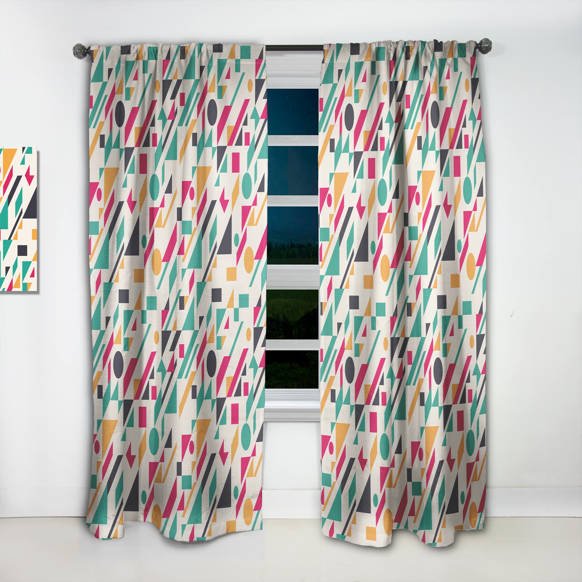 DesignQ Retro Abstract Geometric Pattern Thermal Insulated Curtains - Single Panel 52x108 - Elegant Drapes for Bedroom & Living Room - Perfect for Home Decor & Light Control