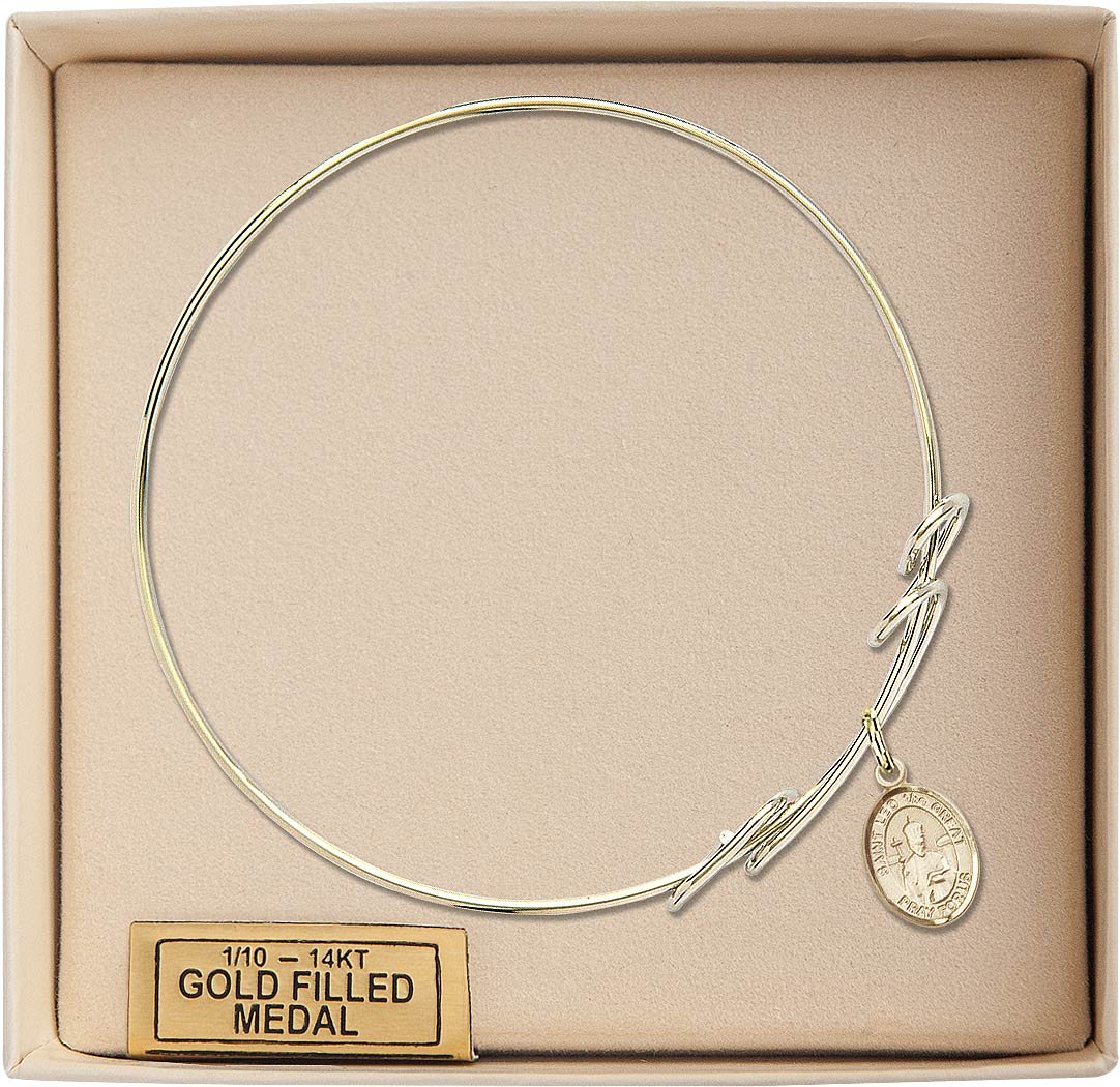 St. Leo The Great Gold-Filled Round Double Loop Bangle Bracelet - Elegant Religious Jewelry for Women, Perfect for Church, Weddings & Special Occasions
