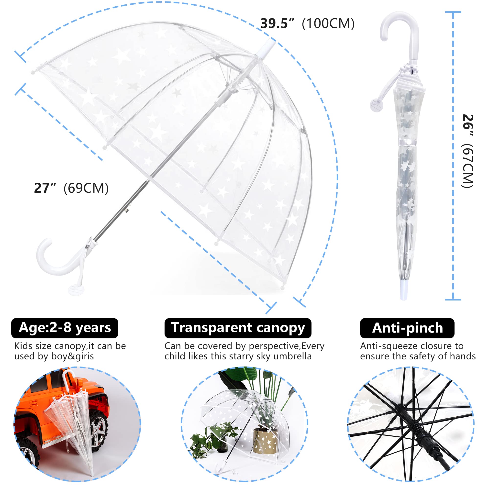 Kids Clear Bubble Umbrella - Windproof Transparent Rain Umbrella for Boys & Girls - Perfect for School, Outdoor Play & Rainy Day Adventures