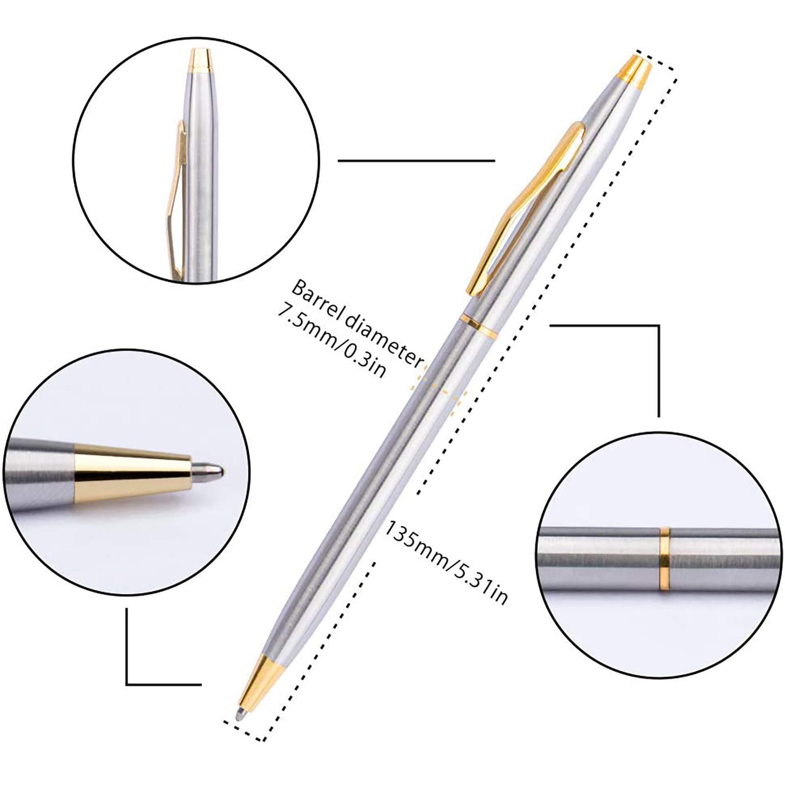 Cambond 10-Pack Black Ballpoint Pens - 1.0mm Medium Point Retractable Slim Silver Pens for Smooth Writing | Comfortable Office, School & Gift Use | Bulk Pack of Elegant Conical Design Pens