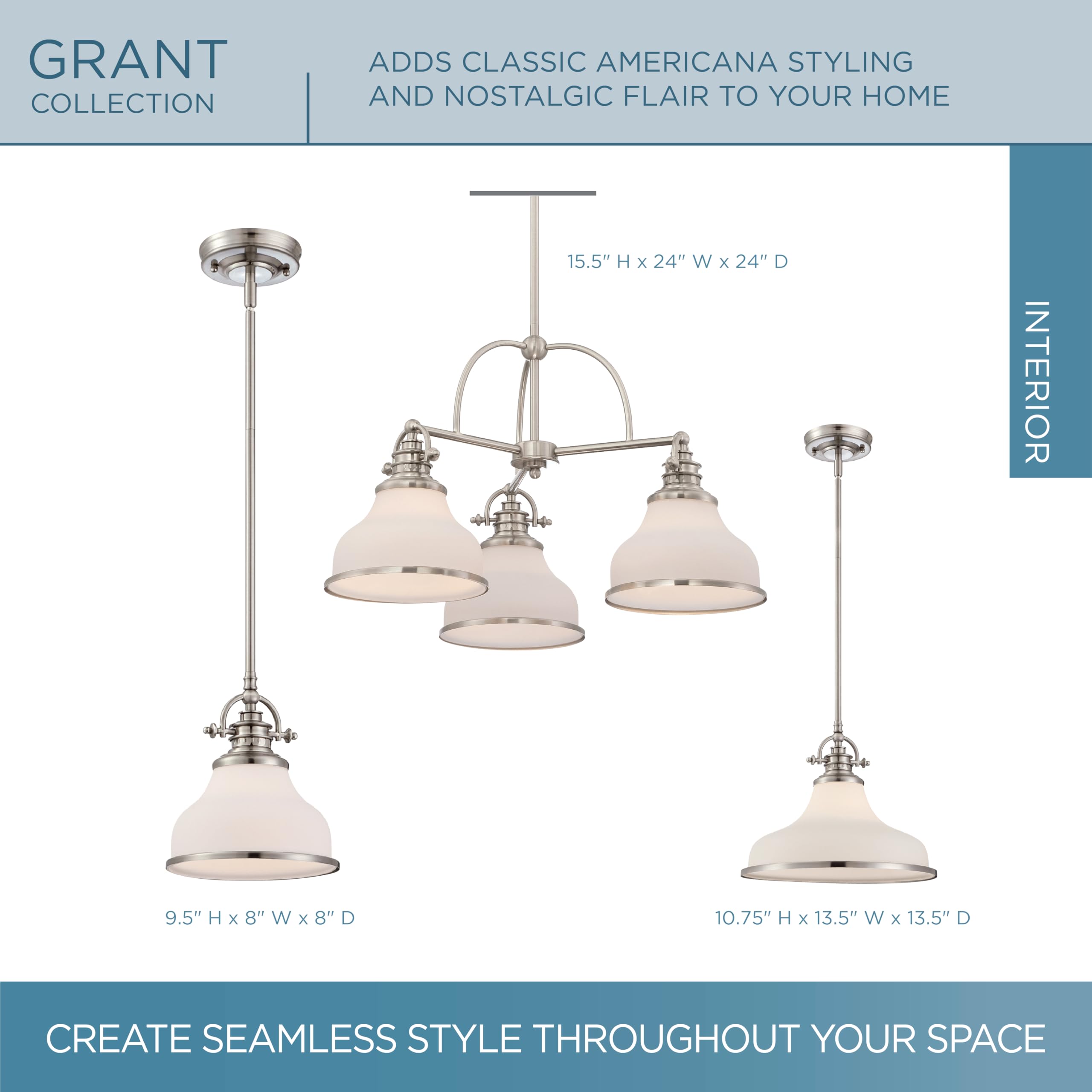 Quoizel Grant Mini Pendant Light - 8 Inch Brushed Nickel Opal Etched Glass Hanging Ceiling Fixture - Perfect for Kitchen Island, Dining Room, Bedroom, Bar, Cafe & Office Lighting - Modern & Elegant Home Decor