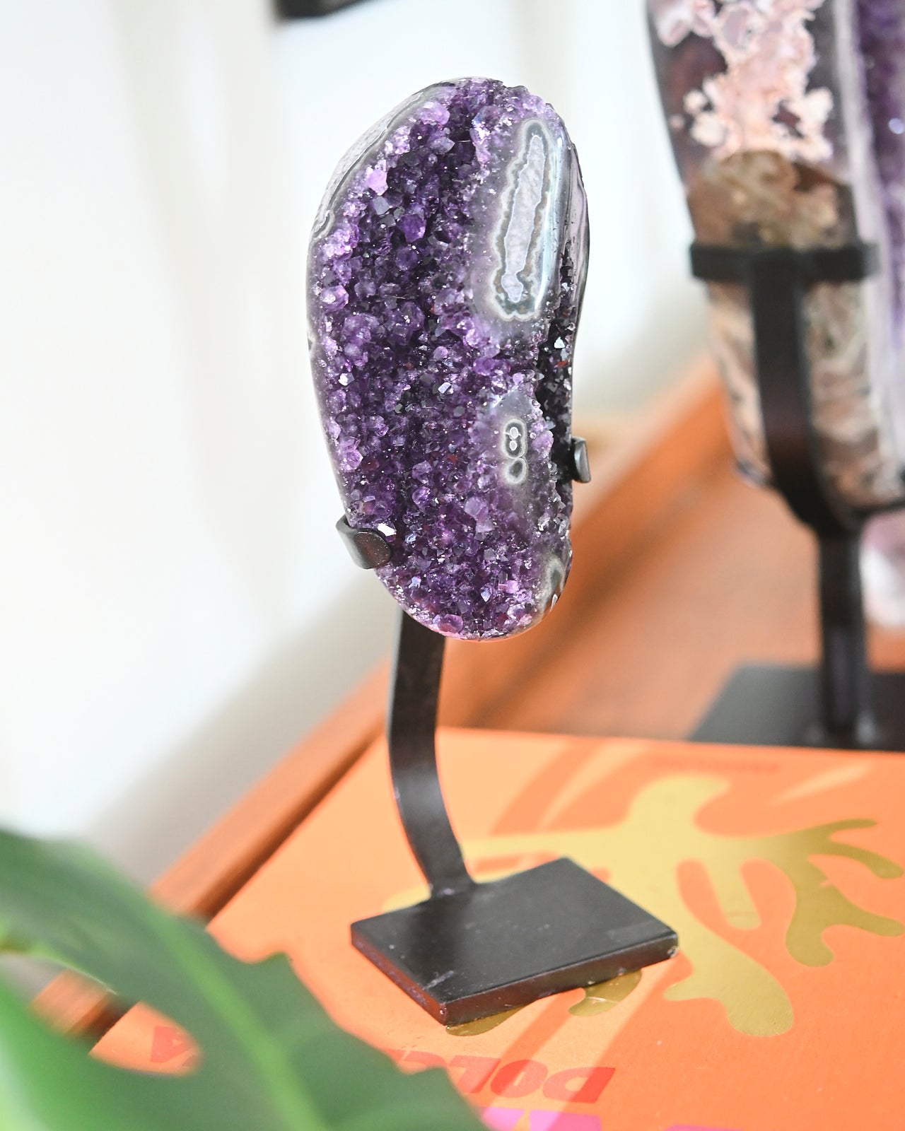 Natural Amethyst Crystal Geode on Wooden Stand - 3lbs Healing Stone for Home Decor, Meditation & Spiritual Gifts