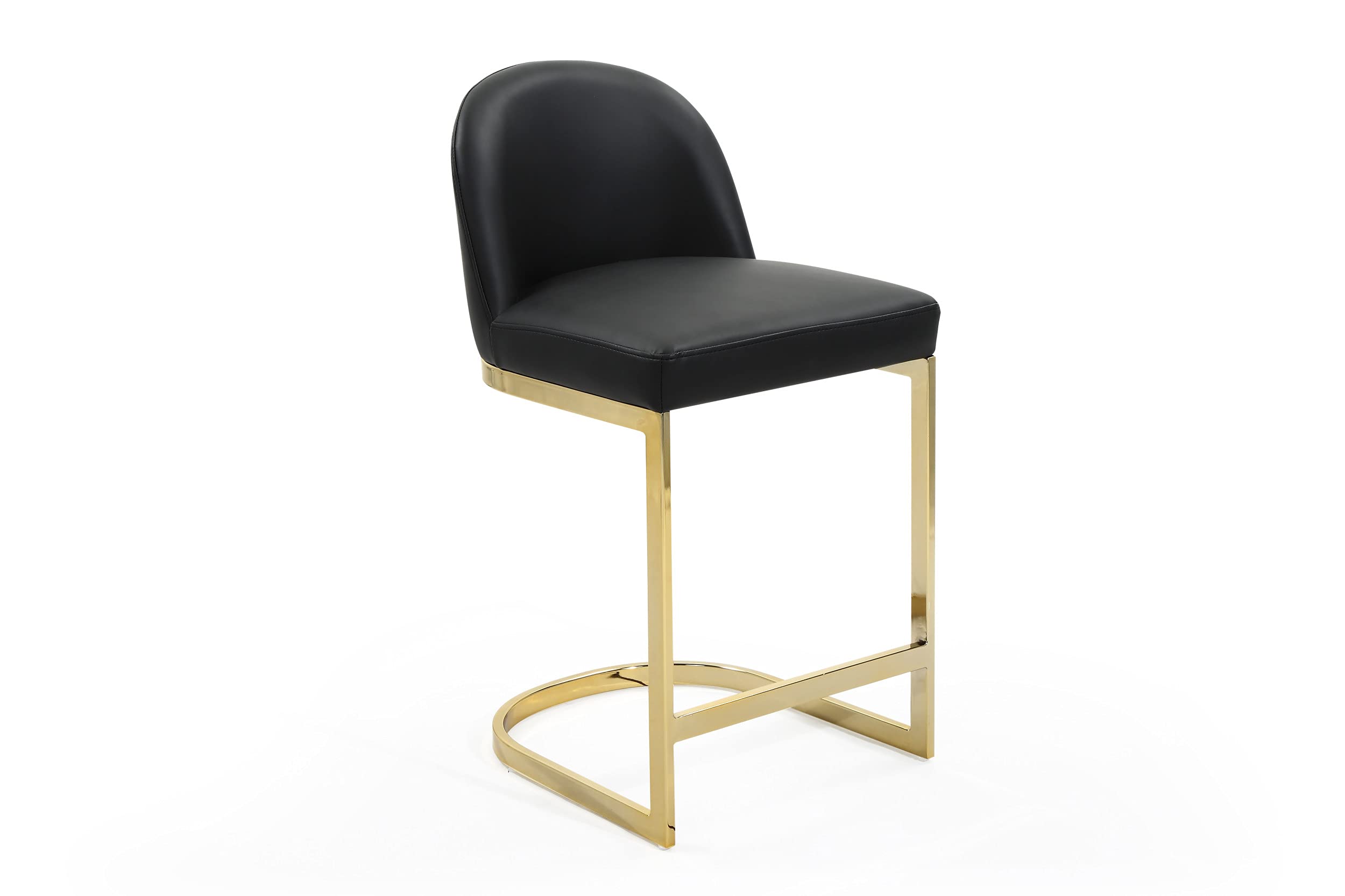 Xander Counter Stool - PU Leather Upholstered Armless Bar Stool with Half-Moon Gold Plated Solid Metal U-Shaped Base - Modern Contemporary Black Bar Chair for Kitchen Island, Breakfast Nook & Home Bar Decor