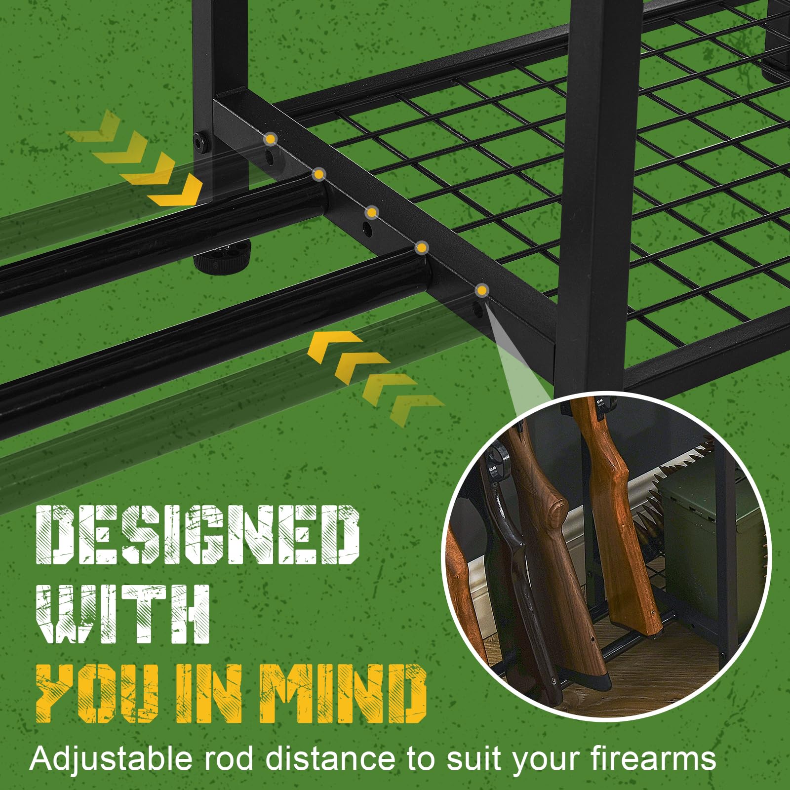 Heavy Duty Gun Rack - Rifle Storage Organizer for 10 Long Guns & Accessories | Indoor Standing Floor Shotgun Rack | Perfect for Hunting Range, Shooting Clubs & Home Security | Durable Gun Storage Solution for Firearm Enthusiasts