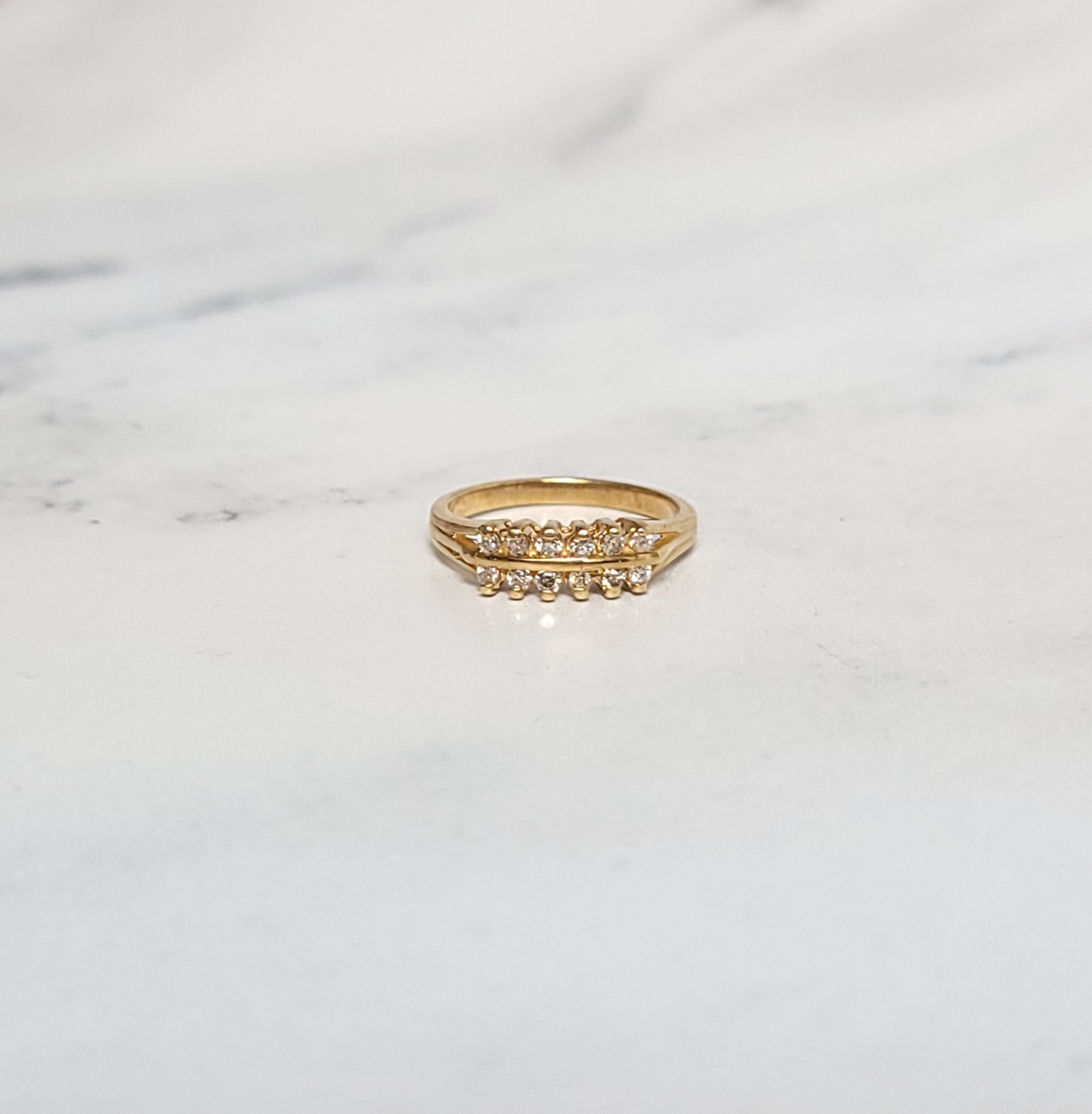 14K Yellow Gold Double Row Prong Diamond Ring 0.34cttw - Elegant Wedding Band, Anniversary Gift for Her, Perfect for Engagement & Special Occasions
