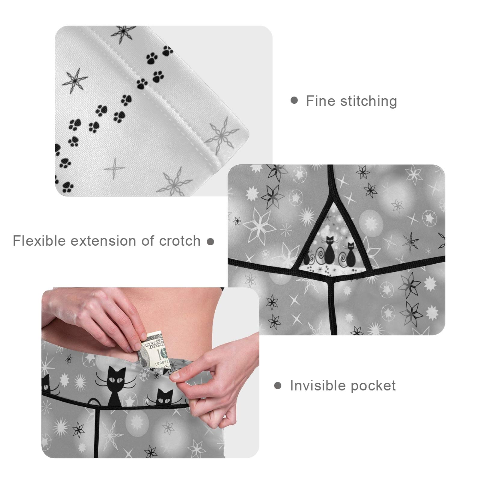 Black Cat Yoga Pants High Waist Tummy Control - Running & Workout Leggings with Pockets