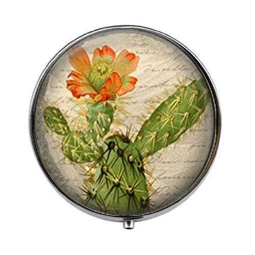Prickly Pear Cactus Flower Art Photo Pill Box - Glass Candy Box with Charm - Perfect for Travel, Medication Storage & Home Decor