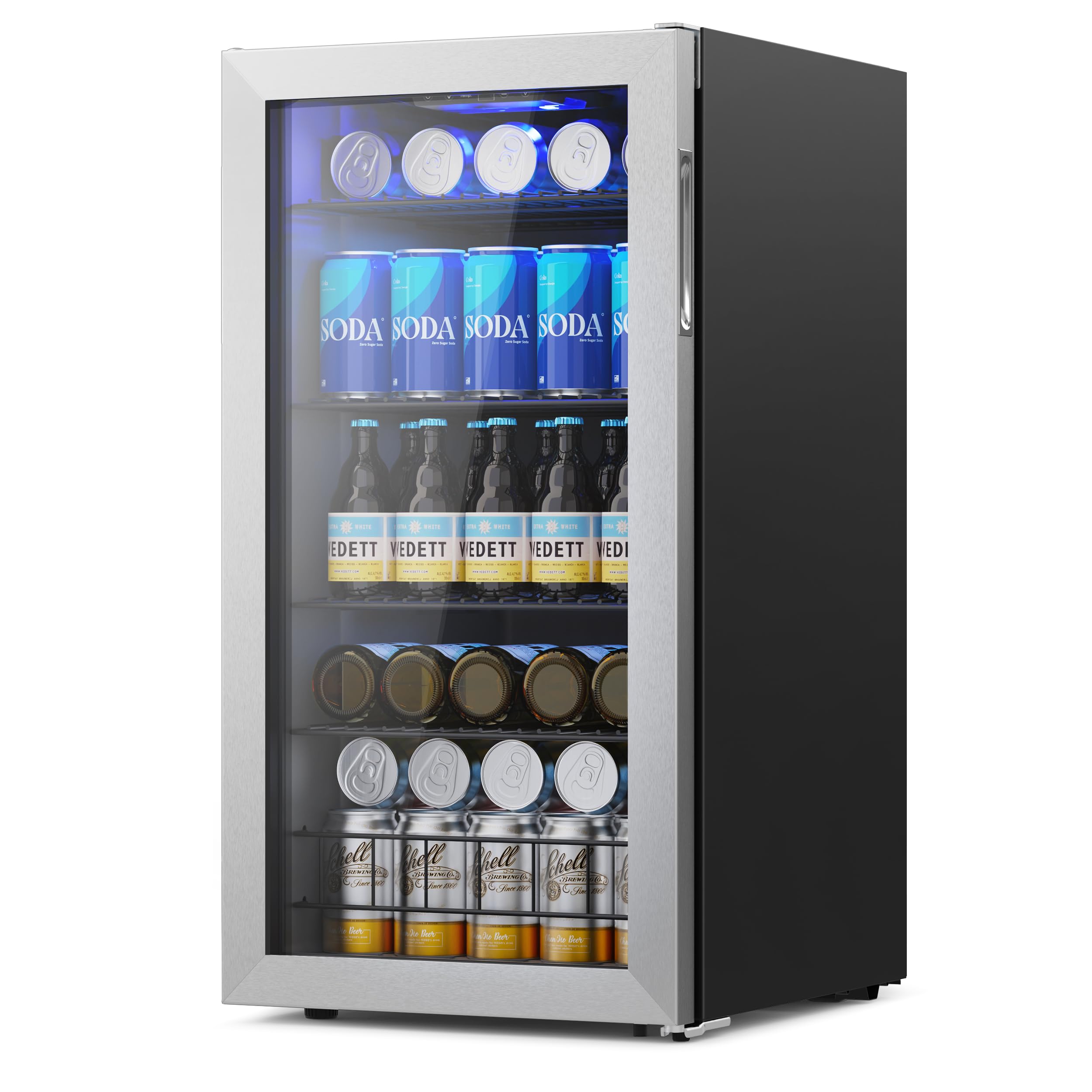 3.11 Cu.ft Beverage Refrigerator Cooler - 121 Can Mini Fridge with Glass Door for Beer, Wine & Drinks, Adjustable Thermostat Small Drink Cooler - Perfect for Home, Office, Bar, Kitchen, Man Cave or Entertainment Room