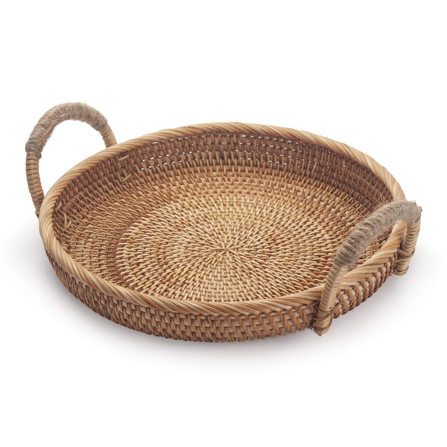 Natural Rattan Round Fruit Basket with Handle - 11 Inch Wicker Bread Tray for Serving Food, Crackers, Snacks - Perfect for Kitchen, Dining Table, Picnics & Home Decor (11