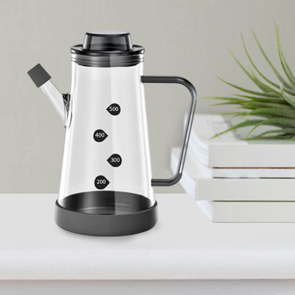 Premium 700ml Borosilicate Glass Oil & Vinegar Dispenser with Auto-Sealing Cap - Durable Kitchen Essential for Olive Oil, Cooking Oil & Vinegar - Perfect for Salad Dressing, Cooking & Baking (Grey)