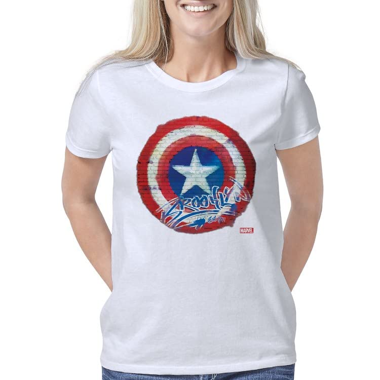 Captain America Graffiti Graphic Women's T-Shirt - Marvel Superhero Casual Tee for Fans | Perfect for Cosplay, Comic Con & Everyday Wear