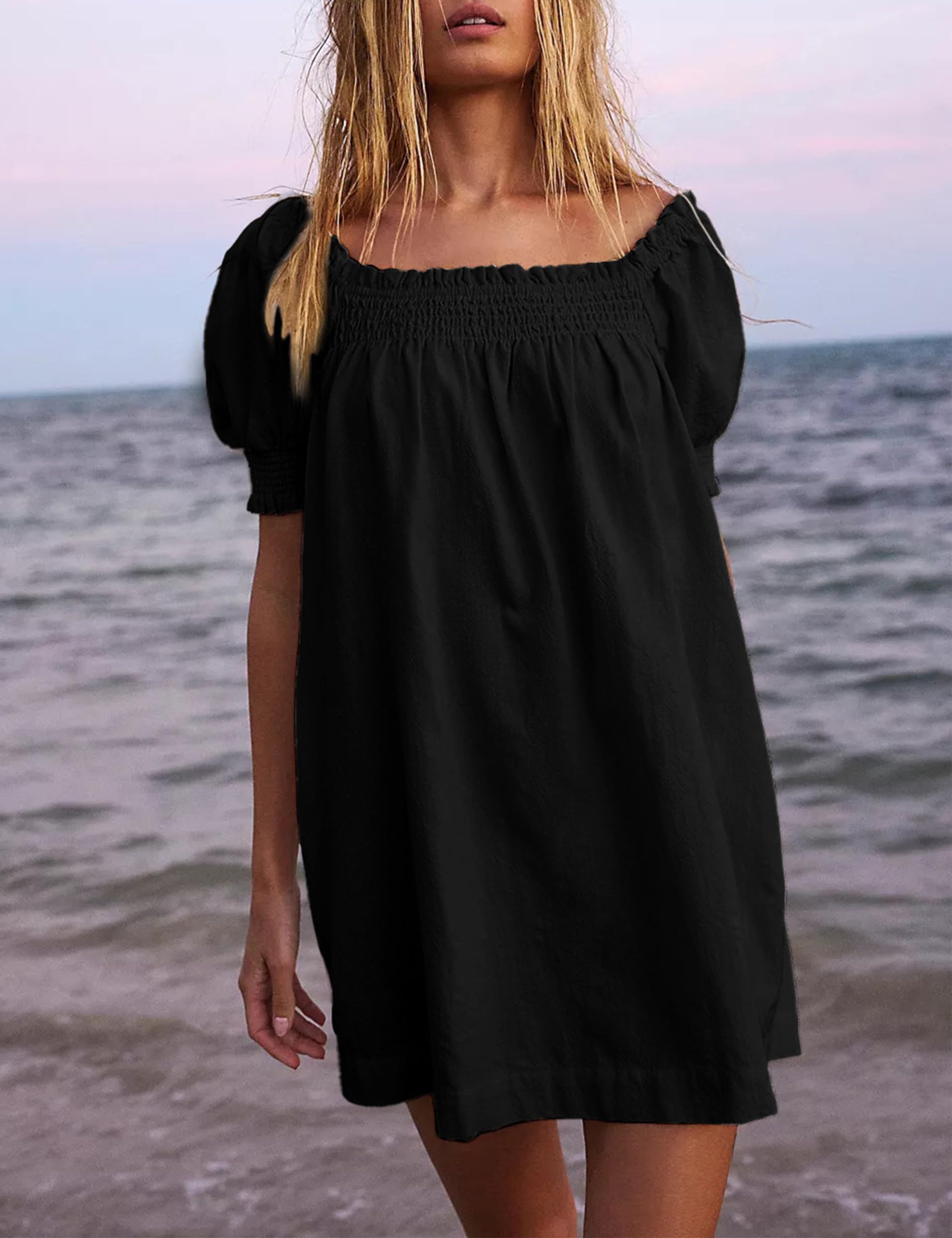 Huaqiao Women's Summer Mini Dress - A-Line Beach Sundress with Pockets | Casual Loose Flowy Dress for Vacation, Pool Party & Outdoor Activities
