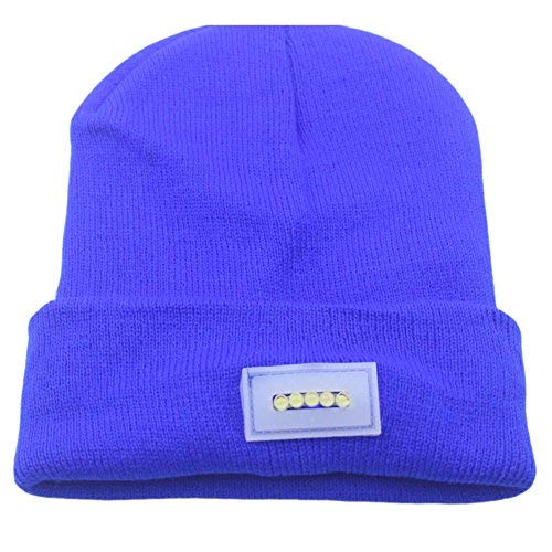 Men's Winter 5 LED Lighted Knit Beanie Hat with Roll-Up Brim - Warm Night Fishing Cap for Outdoor Activities, Camping & Cold Weather