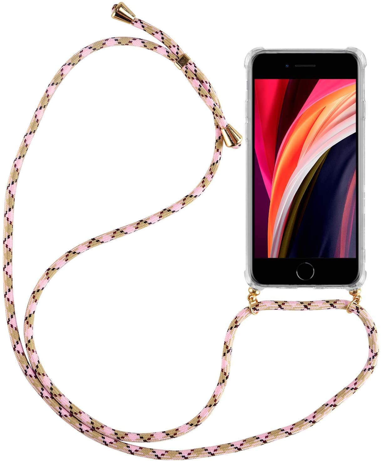 Huawei Y7 Prime 2019 Phone Lanyard Neck Strap with Clear TPU Soft Bumper Cover - Rose Gold | Secure Hands-Free Carrying for Work, Travel & Outdoor Activities