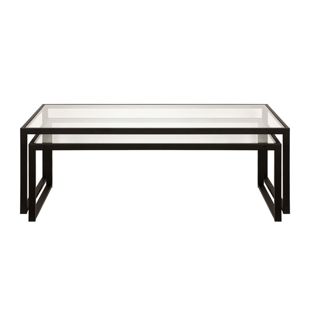 Black & Bronze Metal Nested Coffee Tables Set of 3 - Modern Living Room Furniture for Small Spaces, Home Decor, Coffee Table Set for Apartment, Office, Lounge