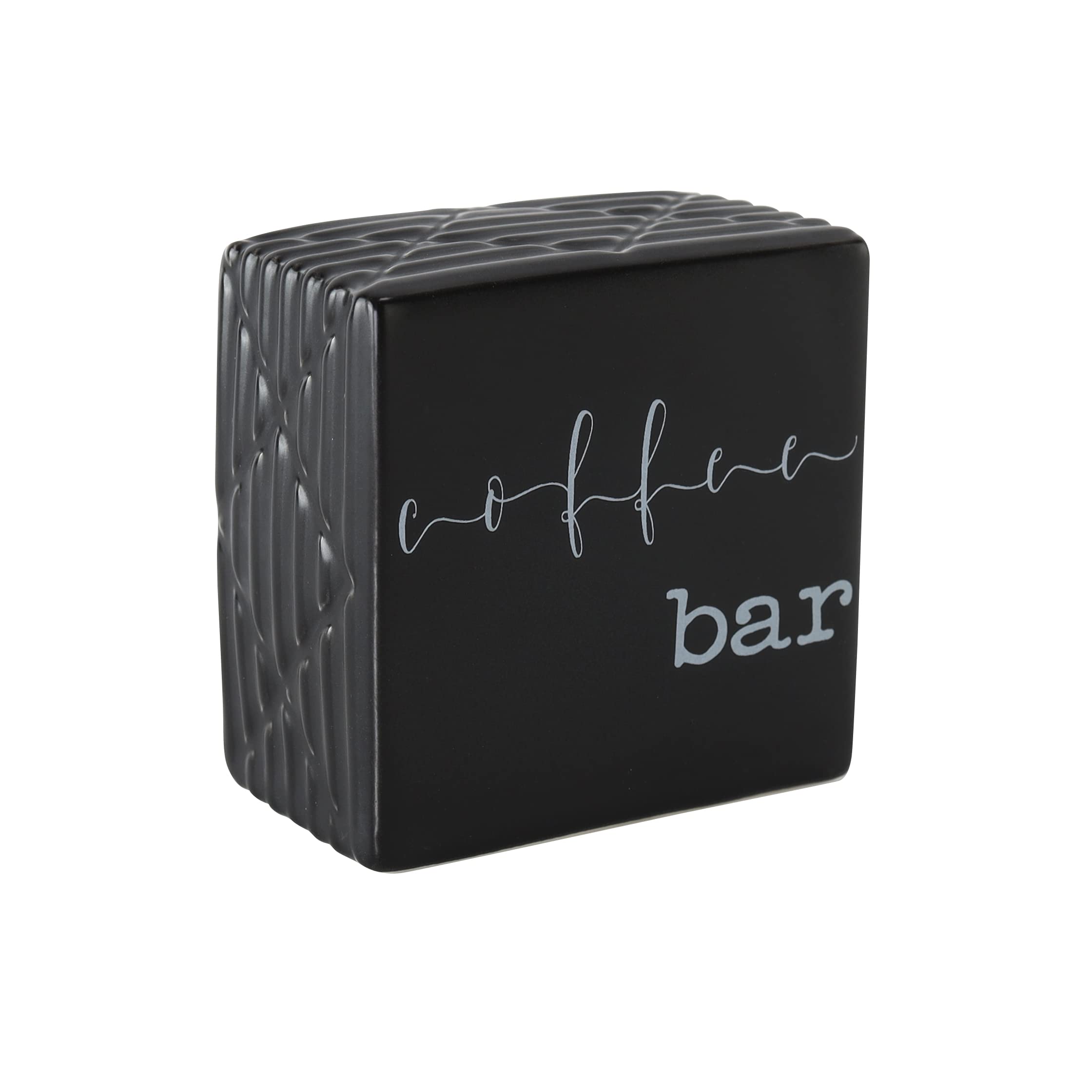 Small Ceramic Coffee Box Sign - Matte Black 3x3 Inches - Coffee Bar & Kitchen Counter Decor for Coffee Stations, Cafes & Home Decor
