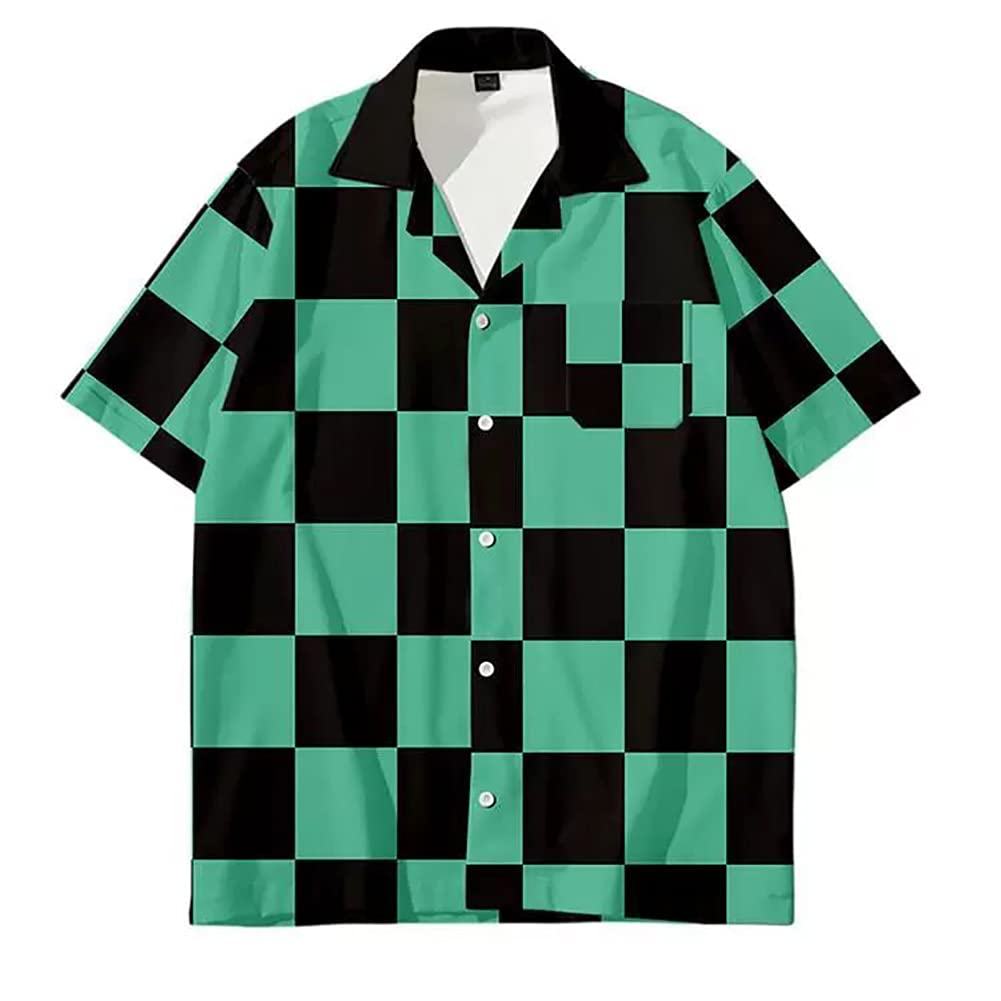Men's Demon Slayer Cosplay Hawaiian Shirt - Kamado Tanjirou & Tomioka Giyuu Anime Button Down Shirt Casual Cardigan for Summer Beach Party & Anime Conventions