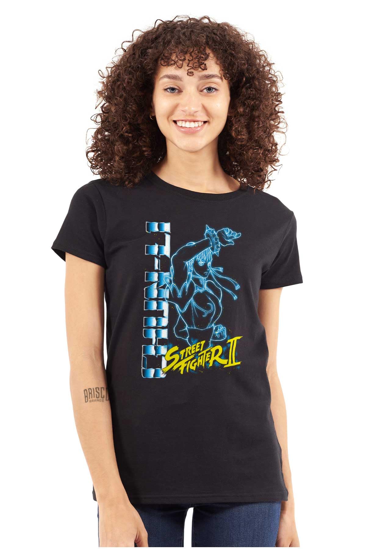 Brisco Brands Street Fighter 90s Gamer Chun-Li Women's Graphic Tee - Retro Video Game T-Shirt for Casual Wear & Cosplay