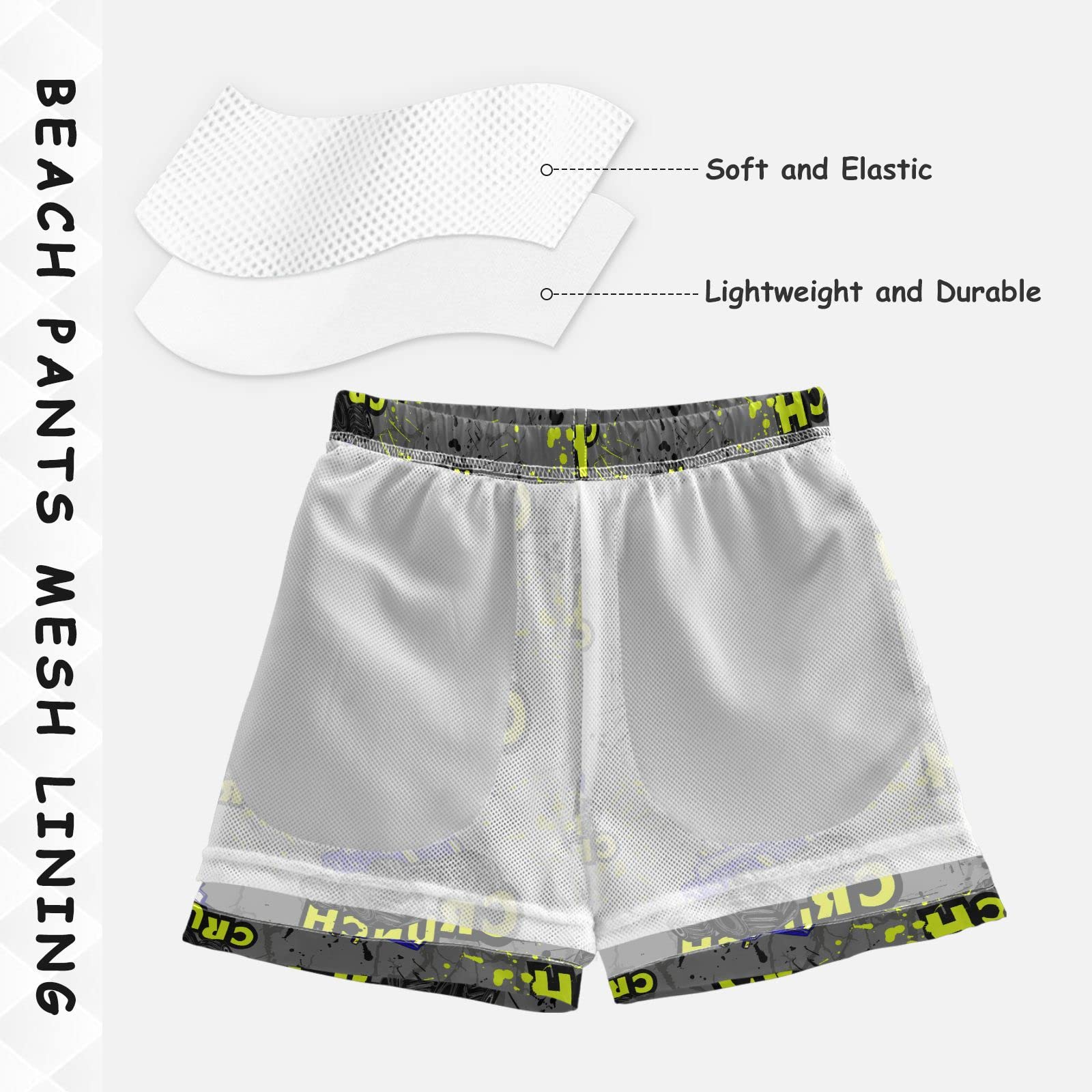 Hand Drawn Monster Truck Swim Trunks for Boys - Toddler Beach Board Shorts | Kids Swimsuit Size XL | Perfect for Pool, Beach & Summer Water Activities