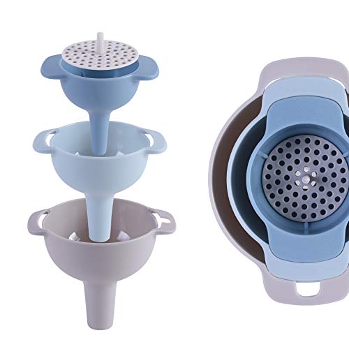 **3-Piece Plastic Kitchen Funnel Set - Large & Small Wide Mouth Funnels with Strainer Filter for Bottles, Oil, Liquid & Powder Transfer - Perfect for Cooking, Baking & DIY Projects**