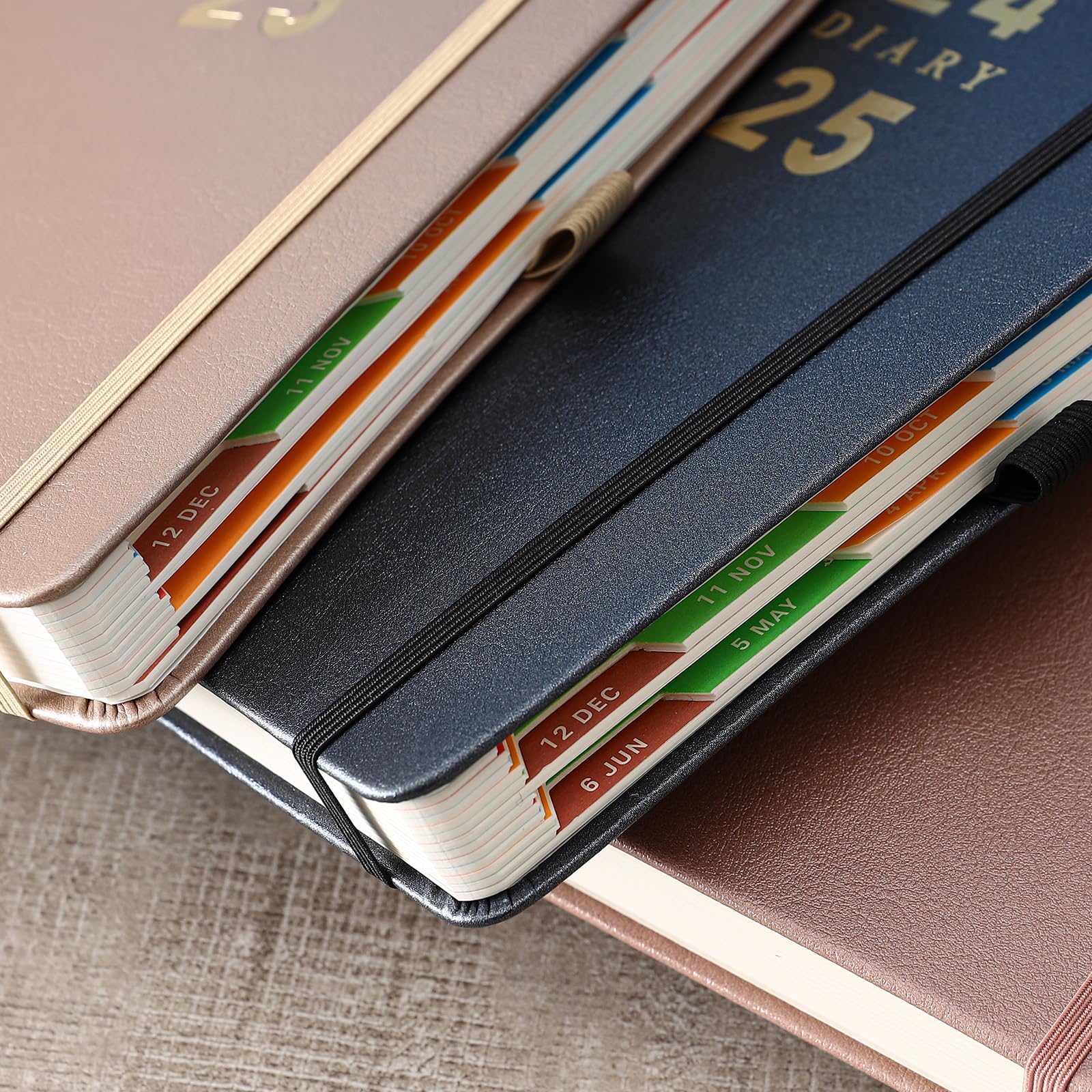 2024-2025 A5 Daily Planner Hardcover - Academic Diary July 2024 to June 2025 with Color Tabs, Pen Holder & Inner Pocket | 400 Ivory Thick Pages, Gold Foil | Perfect for Students, Professionals & Goal Tracking
