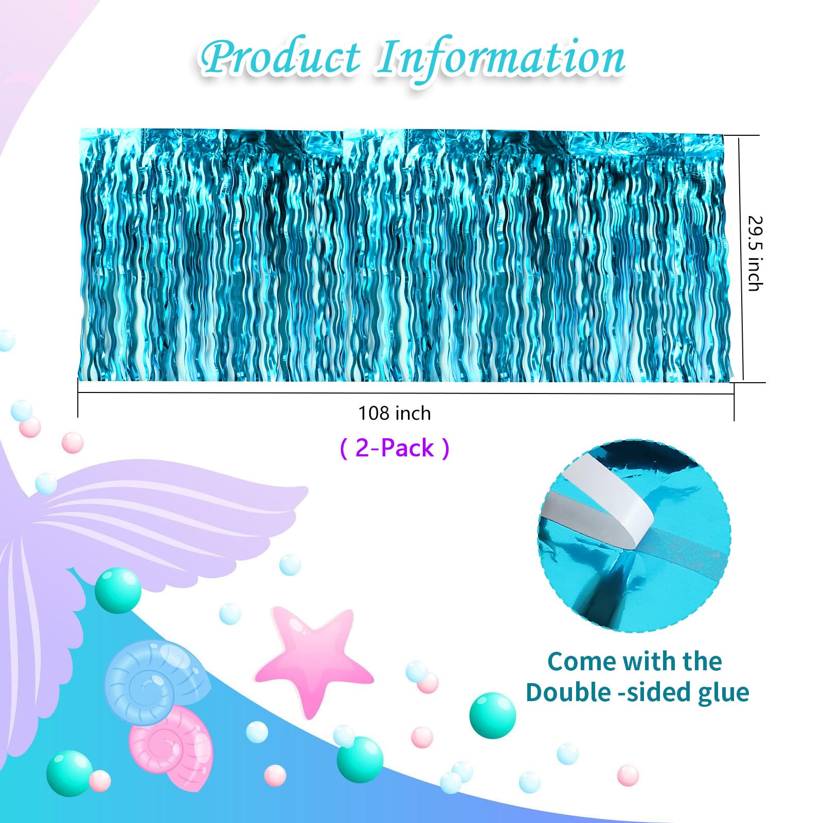 2 Pack Blue Wavy Foil Fringe Table Skirt - Under The Sea Party Decorations for Summer Beach, Mermaid Birthday & Ocean Baby Shark Theme Parties (X-Large, MG183) | Perfect for Kids Birthday Decor, Baby Showers & Poolside Celebrations