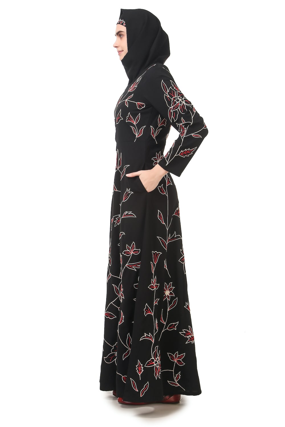 Elegant All Over Floral Embroidered Semi Circular Abaya Dress for Women - Perfect for Eid, Ramadan, Wedding & Special Occasions