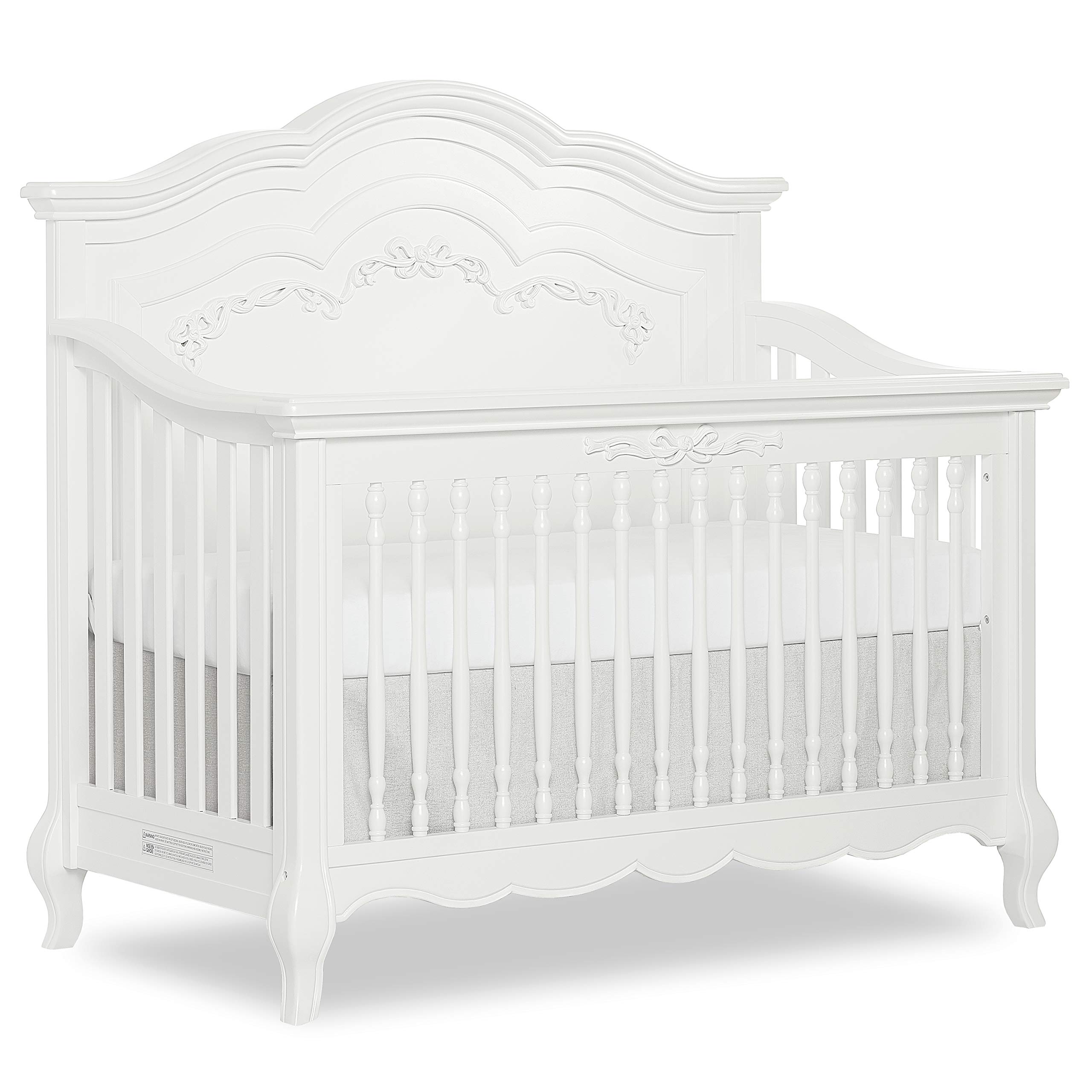 Aurora 5-in-1 Convertible Baby Crib in Frost White - Greenguard Gold Certified, Adjustable 3-Level Mattress Height, Sturdy Wooden Nursery Furniture for Newborn to Toddler | Perfect for Small Spaces & Modern Nurseries