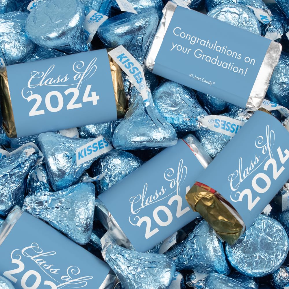 131 Pcs Light Blue Graduation Candy Party Favors - Mini Hershey's Kisses Bulk (1.65 lbs) for Graduation Decorations, Candy Buffet & Party Supplies