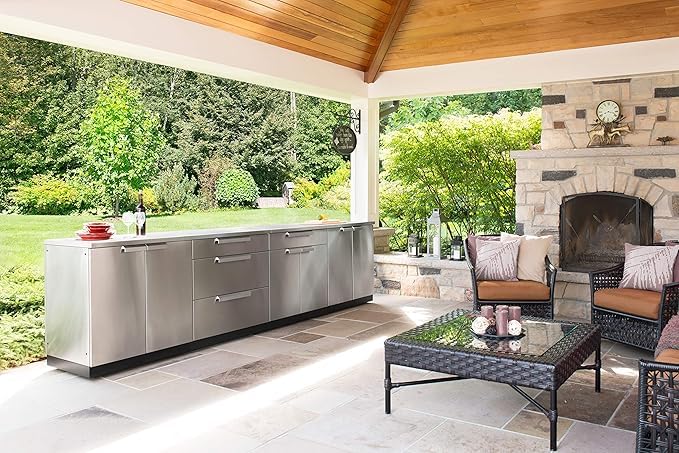 Premium Stainless Steel Outdoor Kitchen Set - 3-Drawer Cabinet, Bar Cabinet, 33