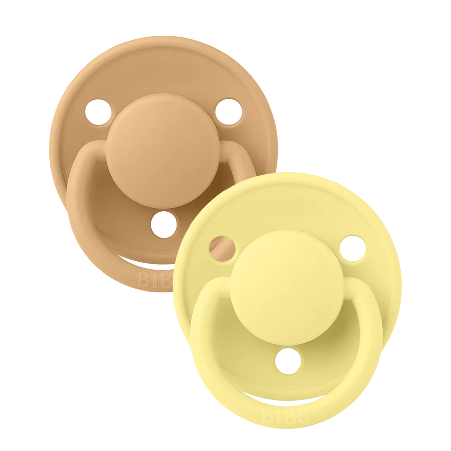 BIBS Round De Lux Silicone Pacifiers 2-Pack for Babies 0-3 Years | Soft Orthodontic Soothers for Newborns & Toddlers | Perfect for Daycare, Travel & Sleep Comfort