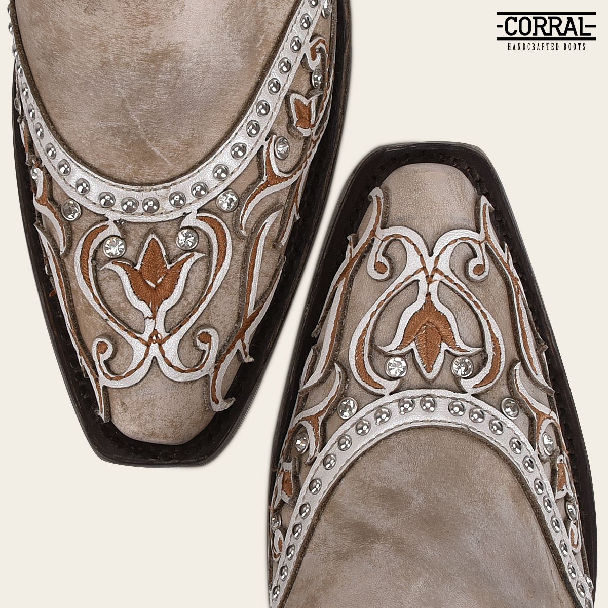 Women's A3837 Corral White Cowgirl Western Boots - Floral Inlay Leather Boots for Country Dancing, Rodeo & Western Fashion