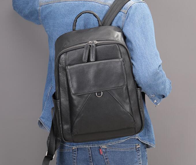 Minimalist Large Black Leather Backpack Purse for Women - Stylish Laptop Bag for Work, Travel & College | Durable Vegan Leather Backpack with Multiple Pockets