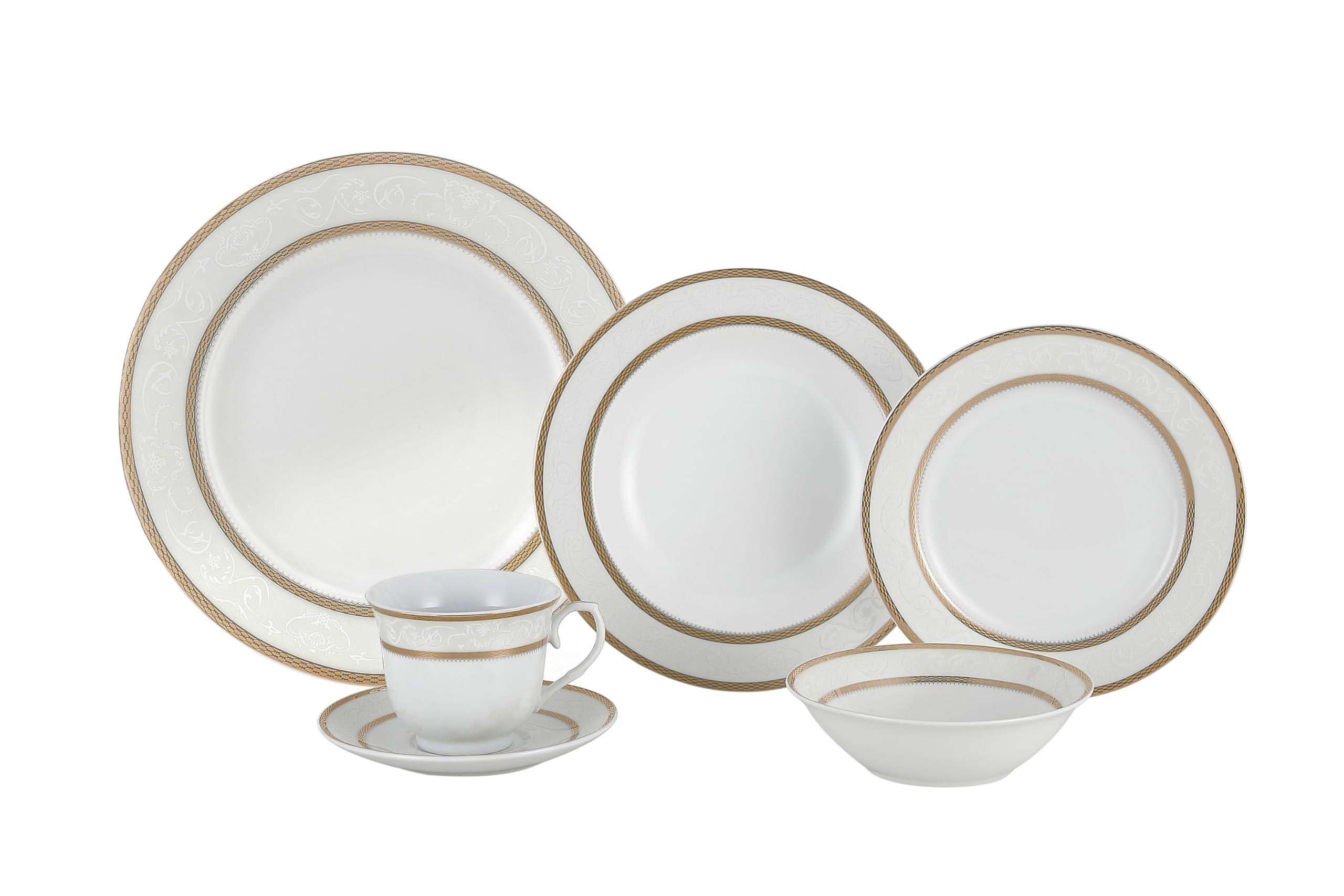 Lorenzo Amelia 57-Piece Dinnerware Set - Service for 8 - Porcelain Dish Set for Formal Dining, Entertaining & Everyday Use - Elegant Tableware for Restaurants, Weddings & Family Gatherings