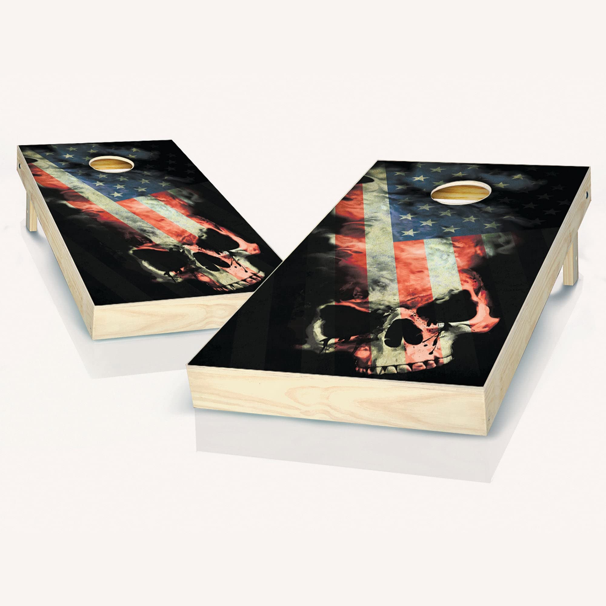 Premium American Flag Skull Cornhole Game Set - 2 Boards & 8 Bean Bags for Outdoor Tailgating, Backyard BBQs, and Patriotic Parties