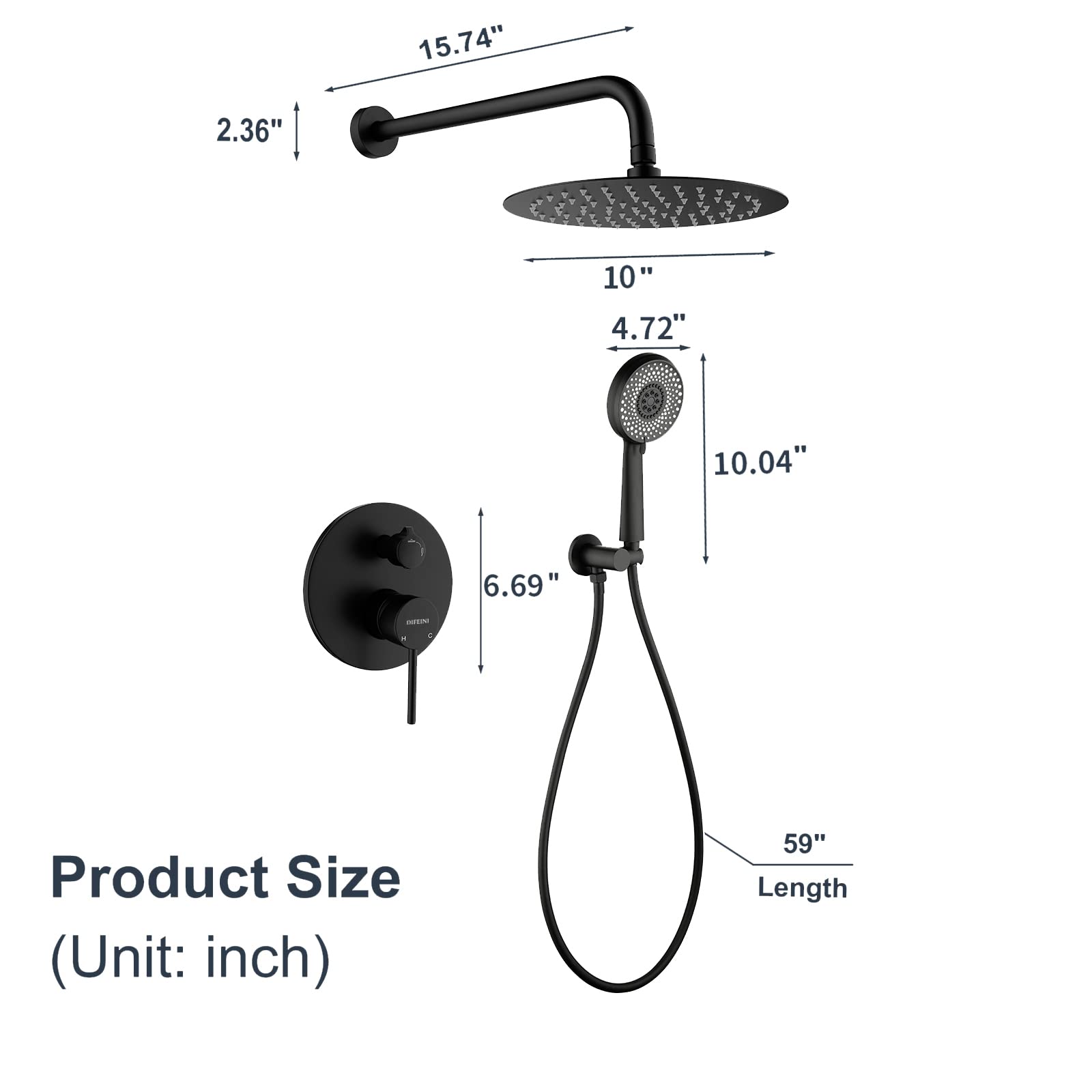 Matte Black Shower System - 10 Inch Stainless Steel Rainfall Shower Head with Rough-in Valve Trim Kit - Modern Bathroom Faucet Set for Luxury Spa Experience at Home