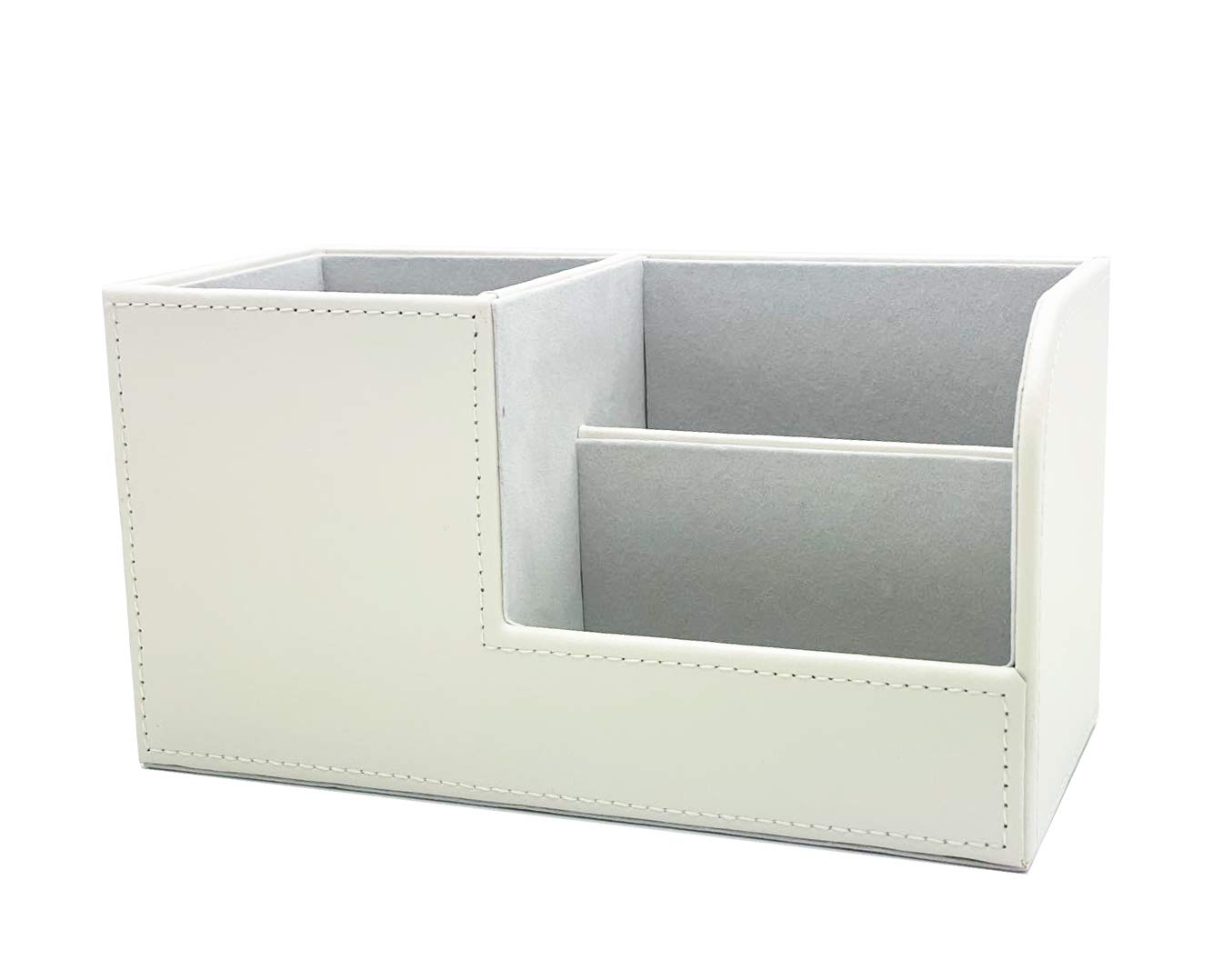 Premium Leather Desk Organizer - Multi-Function Stationery Storage Box for Pens, Pencils, Smartphones & Business Cards | Office Desk Accessories for Home & Work (White)