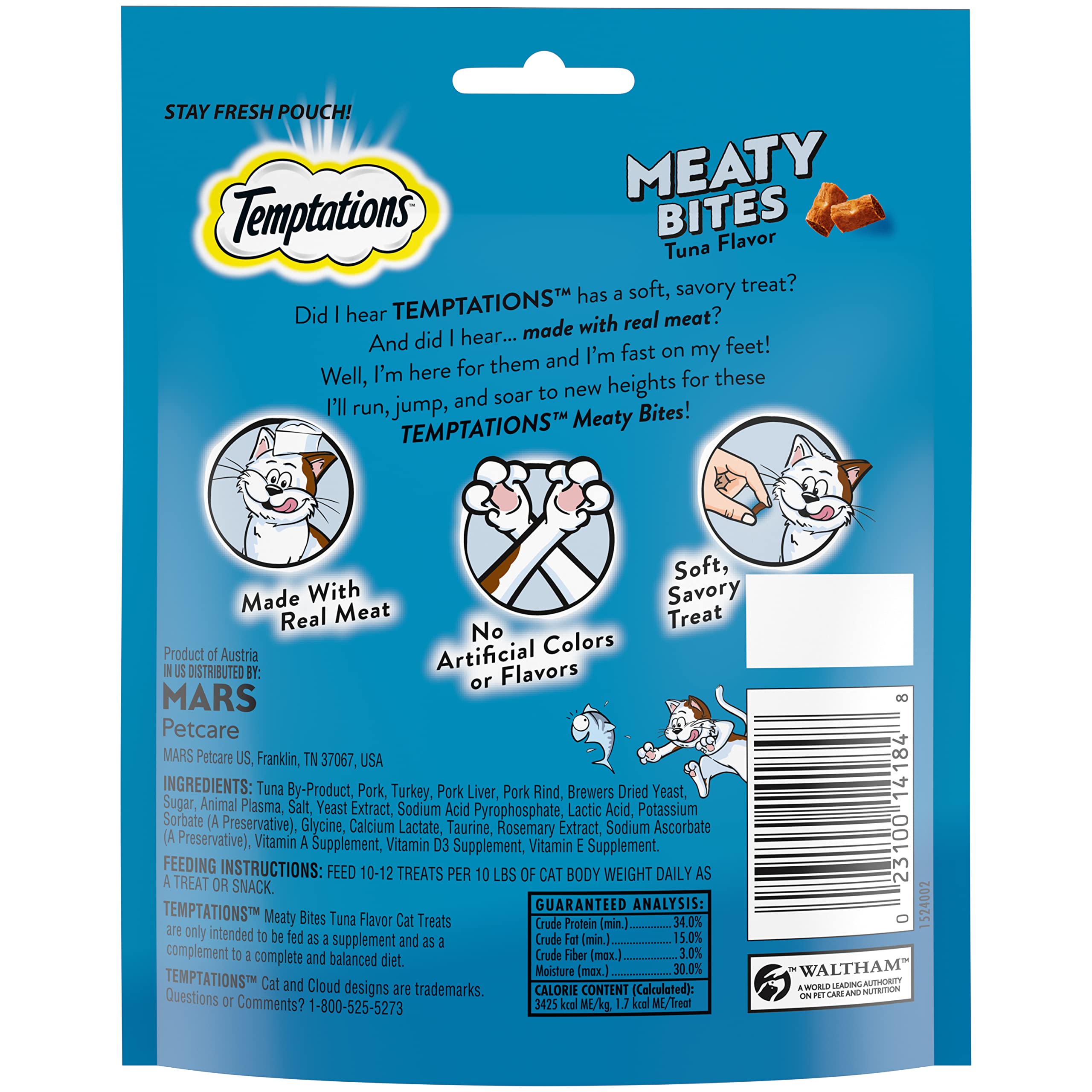 Temptations Meaty Bites Soft & Savory Cat Treats - Tuna Flavor (4.12oz Pouch) | Delicious Reward for Indoor Cats | Perfect for Training & Bonding